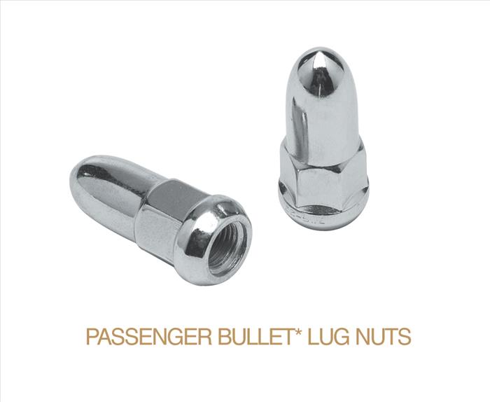 Passenger Bullet Lug Nuts - 17mm Hex, 1.75 Inch Tall Chrome Plated
